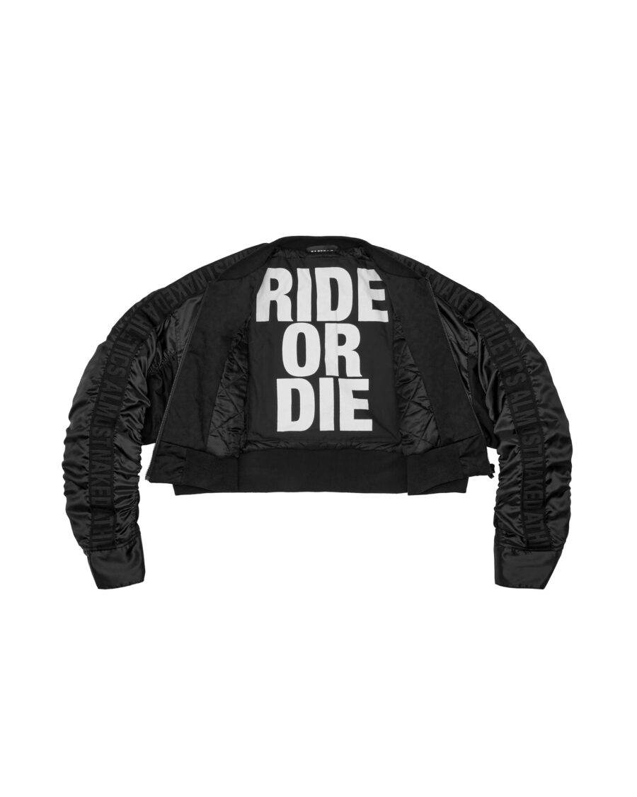 Cropped bomber jacket all black - Image 3