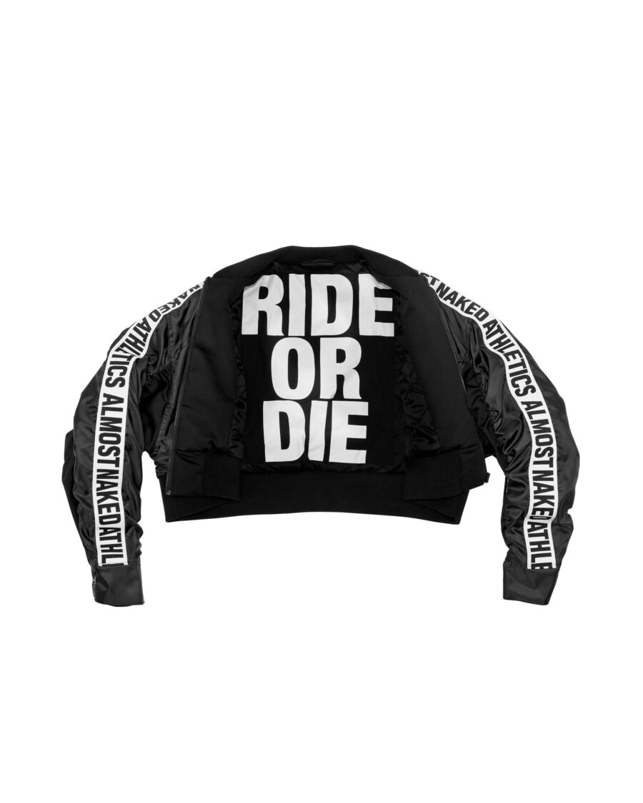 Cropped bomber jacket Black graphic - Image 3